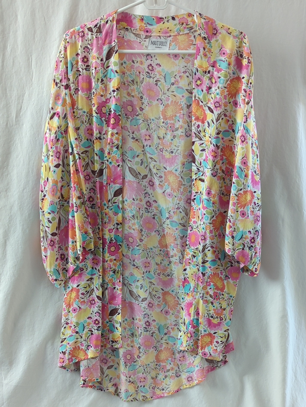Maui Dolce Hawaii Floral Open Front Kimono Cardigan Cover Up